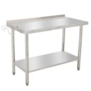 GARVEE Stainless Steel Table 48x24 Inch, Heavy Duty Prep Table, High Load Bearing Work Table with Undershelf, Backsplash, Garbage Rack for Commercial Kitchen Restaurant Garage