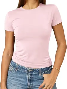 Women's Casual Basic Going Out Crop Tops SlimFit Short Sleeve Crew Neck Tight T Shirts 2026