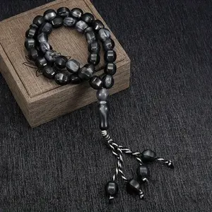 33 Black Angular Acrylic Bead Beads, Hand Knotted Prayer Beads, Bracelet, Stackable for Wearing, Ramadan, Prayer Accessories and Accessories