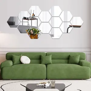 Removable Acrylic Mirror Wall Sticker, 12pcs/set Hexagon Shape Self-adhesive Decorative Wall Art, Wall Decor for Home Bedroom Living Room, Ornaments