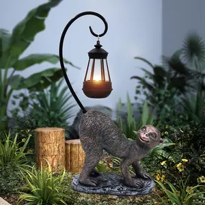 Monkey Cat Hanging Light Garden Statue, Monkey Cat Style Resin Statue, Yard, Lawn, Garden Decoration, Outdoor, Landscape Light, Can be used for indoor and outdoor decoration plus 3pcs butterfly decorations