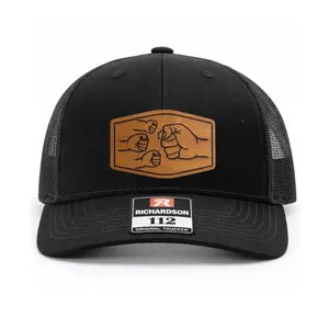 3 Fist, Fist bump. Richardson 112 Hat, Dad & Kids Fist Bump Trucker Hat - Father's Day Gift for Dad - Proud Dad Leather Patch Mesh Snapback Cap - Family Man Baseball Hat - Dad Life Outdoor Casual Headwear