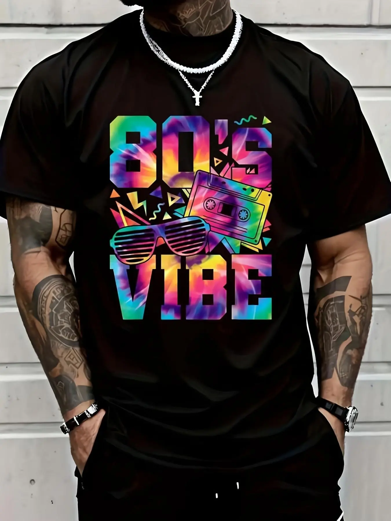 80's Vibe Retro 1980s Style 80s Party Outfit 80s Disco T T Shirt Graphic Tees Men Breathable Sweat Wicking and Soft Suitable for Daily Commutes Lounging at Home and Casual Wear.2026 New Year's Party Street Style Outfits T Shirts