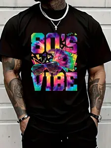 80's Vibe Retro 1980s Style 80s Party Outfit 80s Disco T T Shirt Graphic Tees Men Breathable Sweat Wicking and Soft Suitable for Daily Commutes Lounging at Home and Casual Wear.2026 New Year's Party Street Style Outfits T Shirts