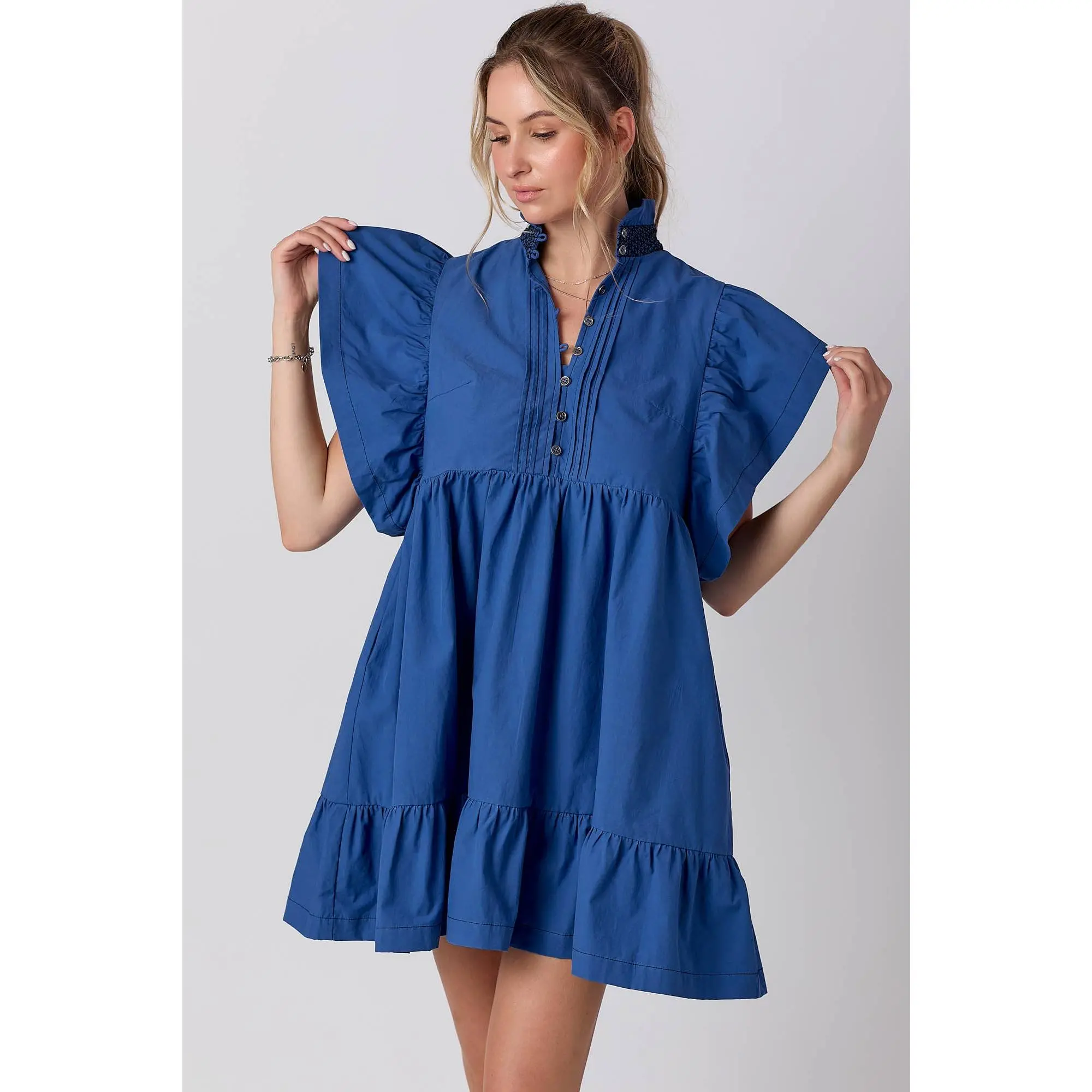 Pretty Little Blue Dress Casual Flowy Tiered Womenswear