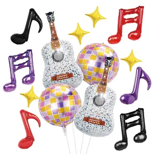 22 Inch Silver Inflatable K-Pop Guitar & Music Balloons for 90s Rock, Concert, and Party Decor