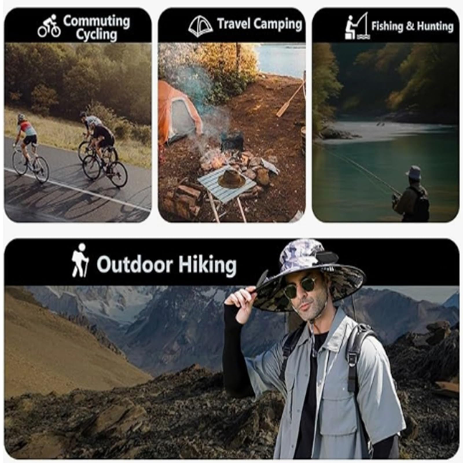 Solar Powered Fan Hat for Men Women Wide Brim Hat with 2 Fans UPF 50+ Outdoor Fishing Beach Sun Hat