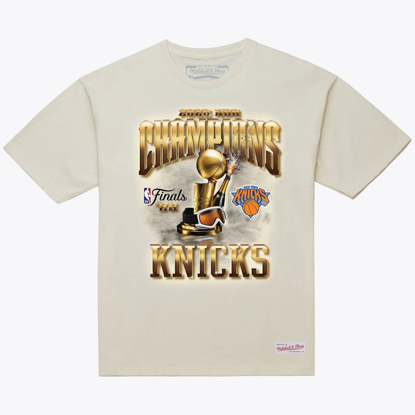 New York Knicks Cream 2026 NBA Finals Champions T-Shirt - Vintage NBA Graphic Tee, Mitchell & Ness Menswear Hoodie