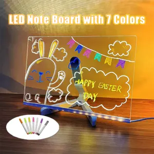 【Children's Day Gift】 Creative Rewritable Acrylic Message Board, Store Display Board,Luminous Wet and Dry Erase Board ，Glow Memo LED Message Board, Note Led Write Board , Suitable for Office, School,Home ,Store decoration- （come with 7 Pens）