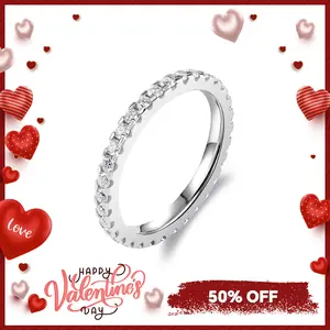 Delzzad S925 Eternity Ring Band VVS D Color Synthetic Moissanite Women Engagement Wedding Ring Daily Costume Jewelry Accessories Perfect Birthday Engagement Wedding Anniversary Gifts For Her Women Wedding Set