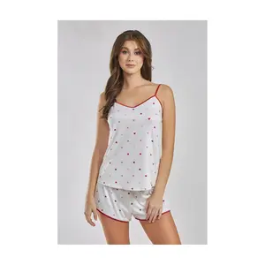 iCollection Modal Red Hearts Cami & Short Paja ma Lounge Set