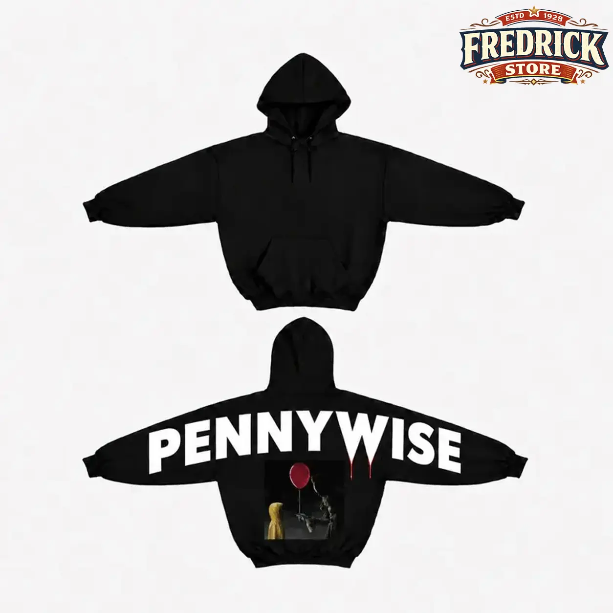 Pennywise Horror Shoulder-to-Shoulder Back Lettering Sweatshirt Hoodie, Scary Movie Graphic Pullover, Spooky Season, Gift for Him and Her, Vibes