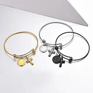 FaithHeart Dangling Cross Bangle Benedict Medal Cross Bracelet