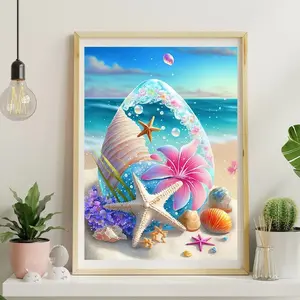 Fantasy Jeweled Shells Starfish Cross-Stitch & Diamond Painting Kit Embroidery Design 30x40cm Seaside Landscape Rhinestone Embroidery Craft for Adults Hobby and Gift