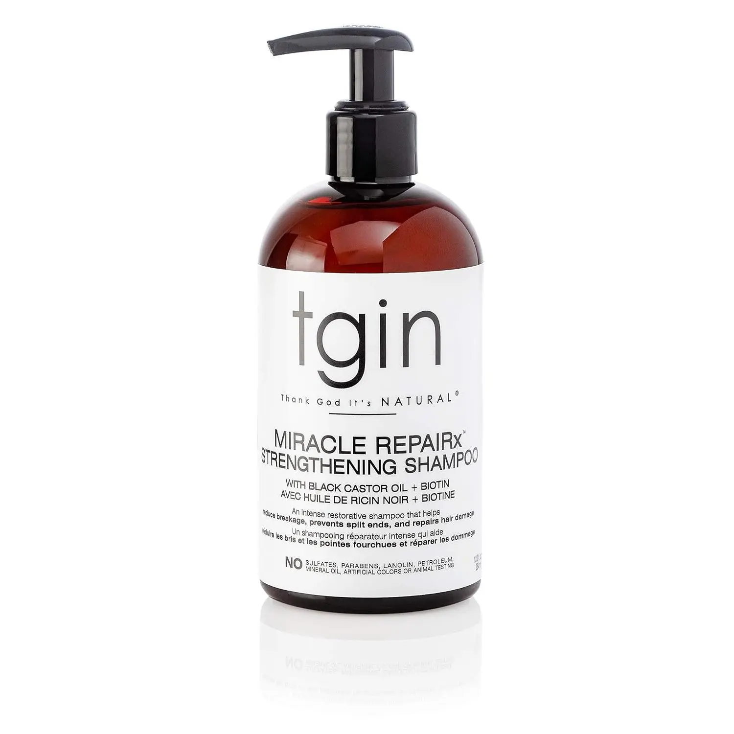 tgin Miracle RepairX Strengthening Shampoo for Damaged or Chemically Treated Hair with Black Castor Oil & Biotin, Cruelty Free Natural Beauty Haircare, Sulfate-Free, 13 oz, Cleanser, Gentle, Repair Hair Set, Conditioner, Adults, Liquid
