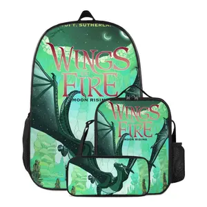 3 Pcs set Cartoon Wings of fire backpacks with Insulated Lunch Bag Tote And Pencil Case Box  Wings of fire set women travel backpack Wings of fire stuff printed pattern laptop bag casual fashion backpack for holiday and party gifts