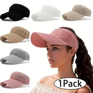 Women Sun Visor Hat, Knitted Hats for Summer, Beach Hat, Elastic Sports Hat, Empty Top, Quick Drying, Wide Brim, Golf Cap, Adjustable Sun Cap, High Quality Hat