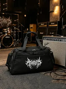 Extreme Metal Style Print Large Capacity Fitness Training Bag, Lightweight Sport Handbag, Shoulder Bag, Adjustable Strap, Yoga, Gym, Commute, Gift, Workout Sport Bags, Sports Bags