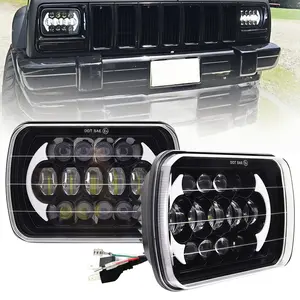 For Mazda B2200 B2600 RX-7 Halo Truck Van 2PCS Rectangle H6054 LED Left & Right Headlights 5x7 7x6 Headlamp Hi/Low Sealed Beam DRL H4 Plug 6054 H5054 - 1 Pair