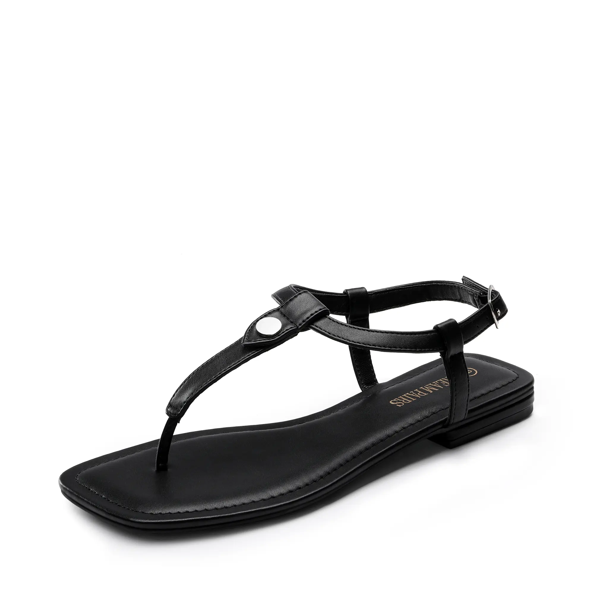 Dream Pairs Women's T-Strap Thong Flat Heel Sandals - Removable Silk Ribbon, Adjustable Ankle Strap, Cushioned Rubber Summer Walking Shoes, Sandals Women, Classic Sandals