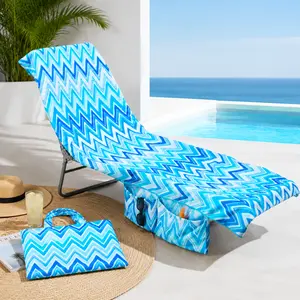 Ultra Soft Beach Lounge Chair Towel Cover with Storage Pockets, No Slip Recliner Cover for Summer Vacation 210x75cm