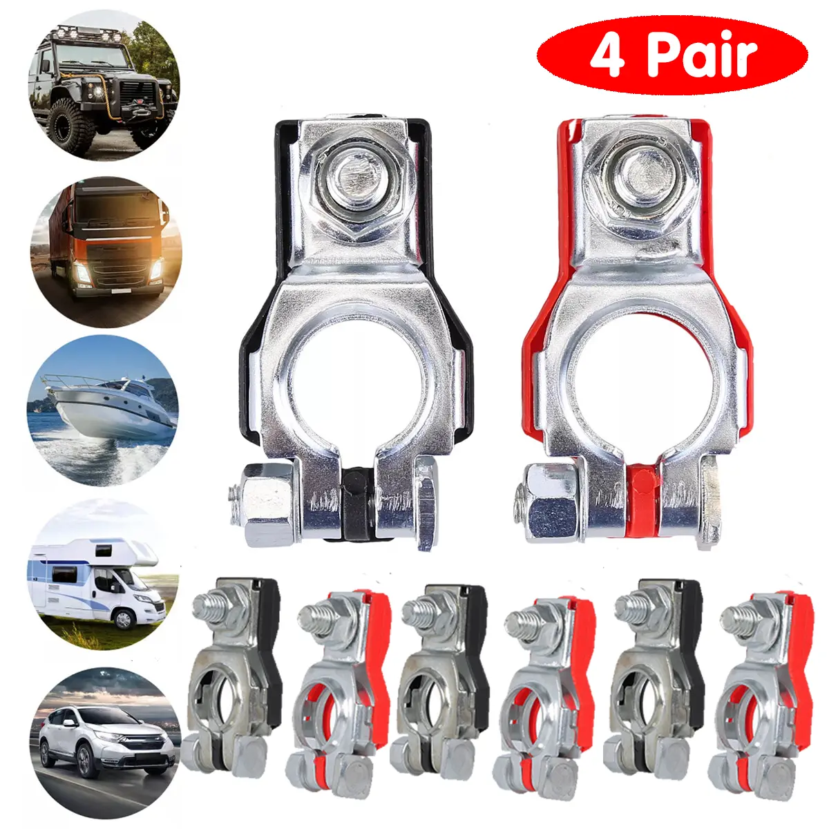 Heavy Duty Universal Top Post Battery Terminal Connector, Positive and Negative for Automotive & Motorcycle Battery Accessories