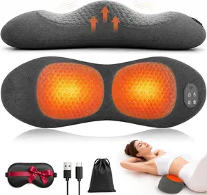 Upgraded Cordless Heated Lumbar Support Pillow for Pain Relief, 3-in-1 Deep Tissue Massager with 3000mAh Battery, Electric Stretch for Chair, Car