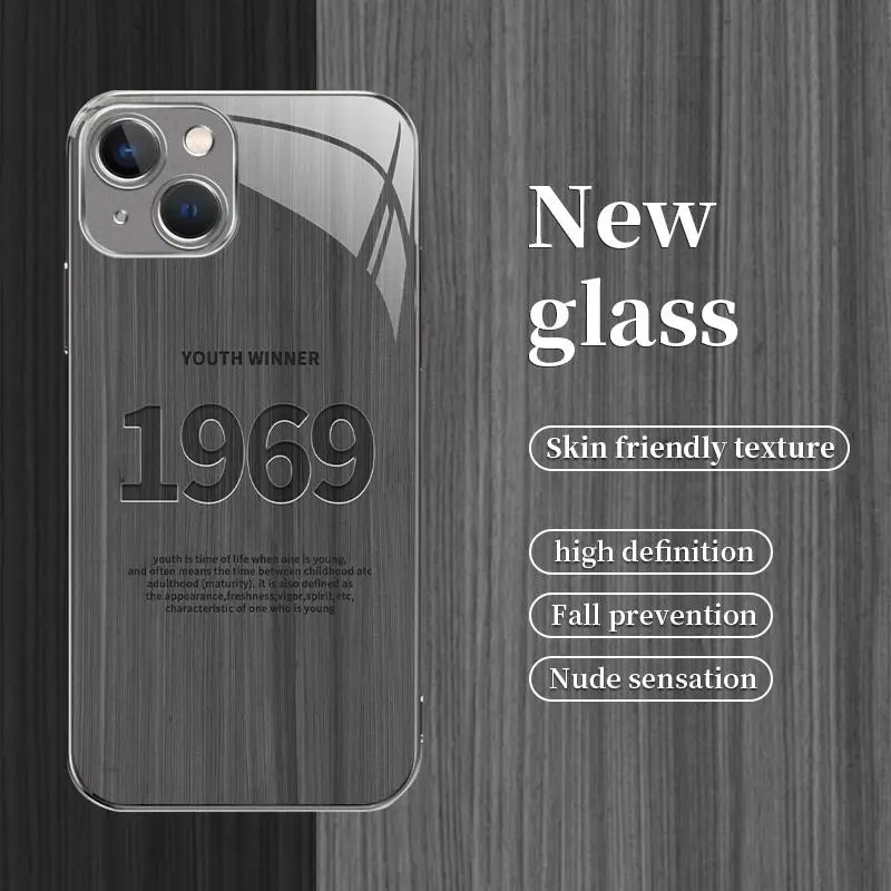 Suitable for [iPhone 13] Personality Simple Light Luxury Wood Grain Era Electroplating Frame Glass Mobile Phone Case Affordable Anti-fall Anti-fingerprint-888