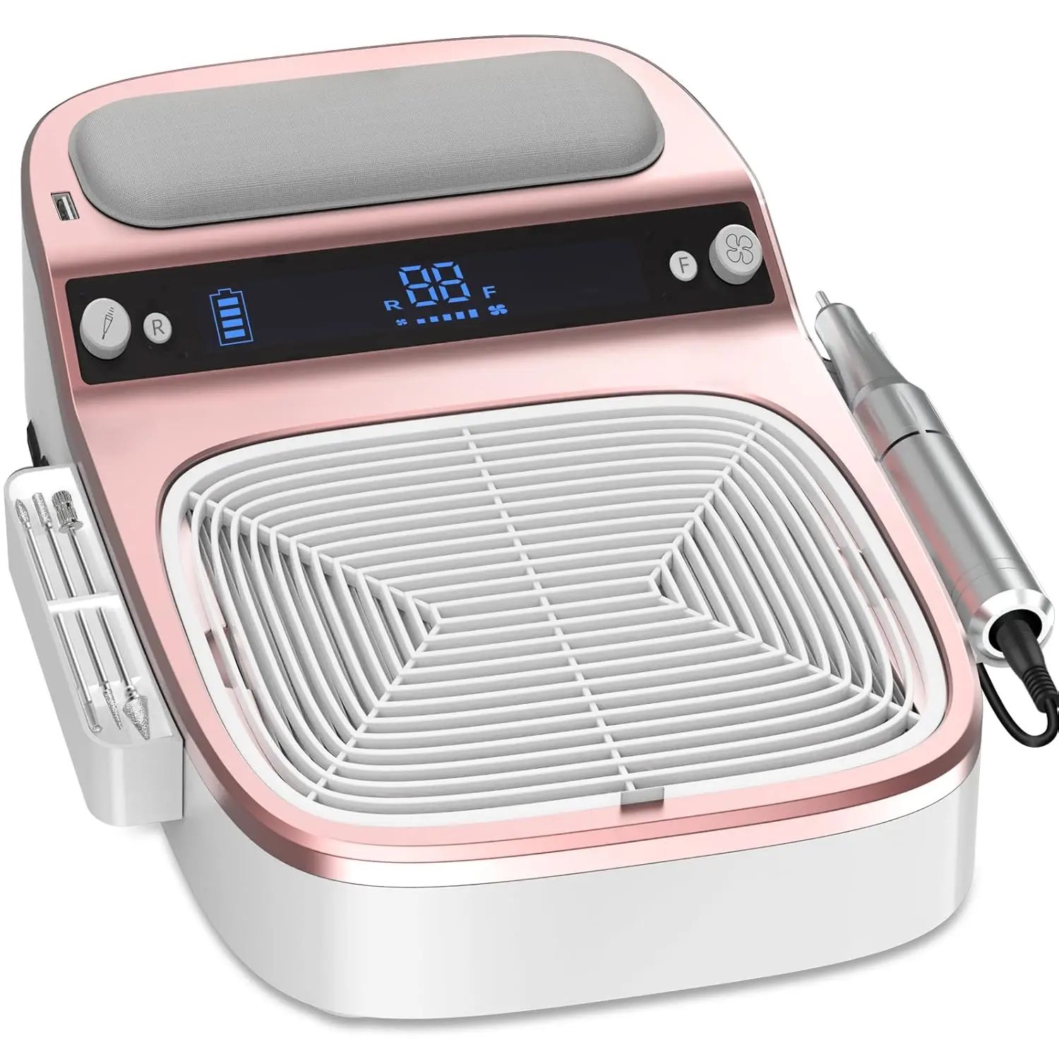 LUBEJR 2-in-1 Nail Drill & Dust Collector, 40,000 RPM Rechargeable Manicure Machine for Acrylic and Gel, Professional E-File with Long Battery Life & Intelligent LED Display, Polish, Nail Care, Dust-Free For Salon/Home Nail Art Care
