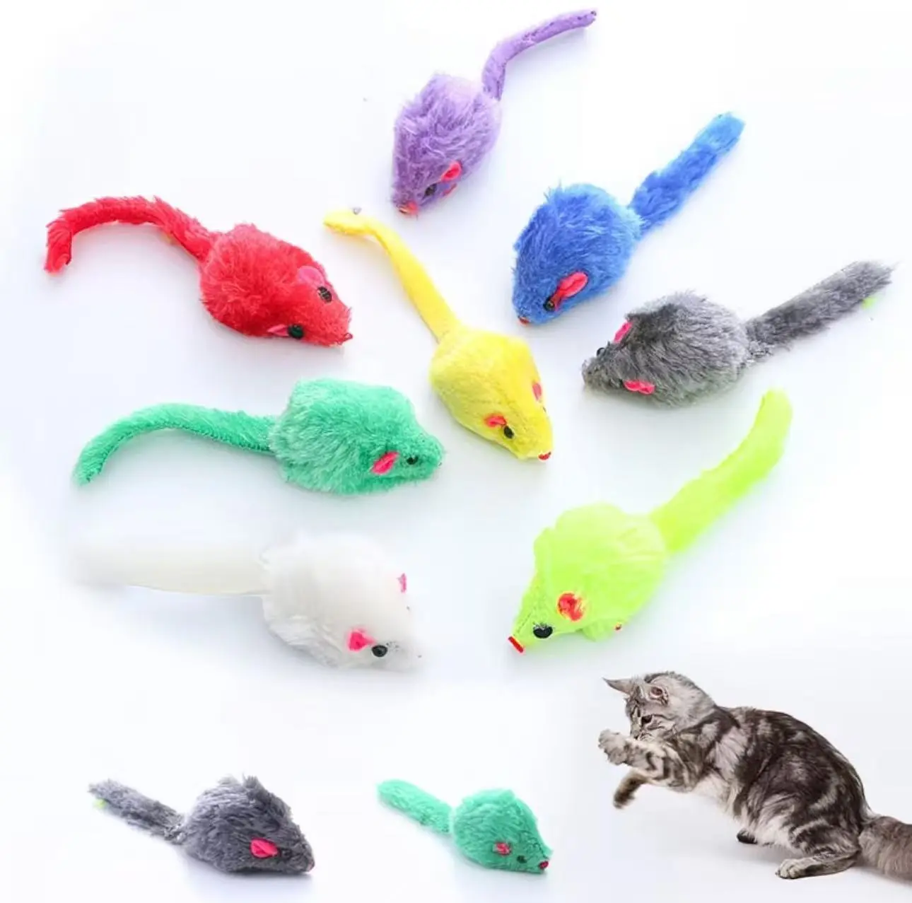 6PCS Solid Color Plush Mice Cat Toys with Built-in Squeakers, Interactive Kitten Chewing & Scratching Teaser Toys