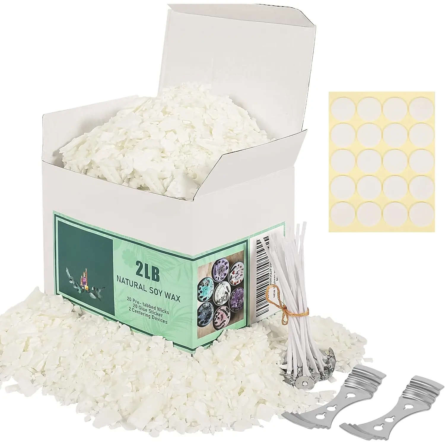 Soy Candle Wax and Soy Candle Wax for Candle Making - 2 lbs Soy Wax for Candle Making, Soy Candle Wax.20 Candle Wicks, 20 Wick Stickers, and 2 Centering Devices