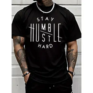 Stay Humble Hustle Hard Motivational Graphic Tee, Y2K Retro Streetwear T-Shirt, Inspirational Casual Top for Men