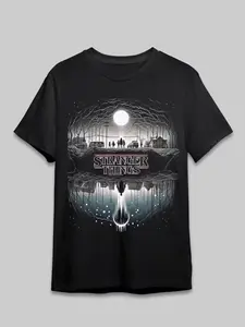 Stranger Things Men's T-Shirt | Vintage 80s Horror Graphic Tee | Upside Down Retro TV Show Merch | Gothic Dark Aesthetic Unisex Crewneck | Spooky Halloween Casual Shirt | Soft Cotton Fan Gift for Netflix Series Lovers | Graphic Tees for Men