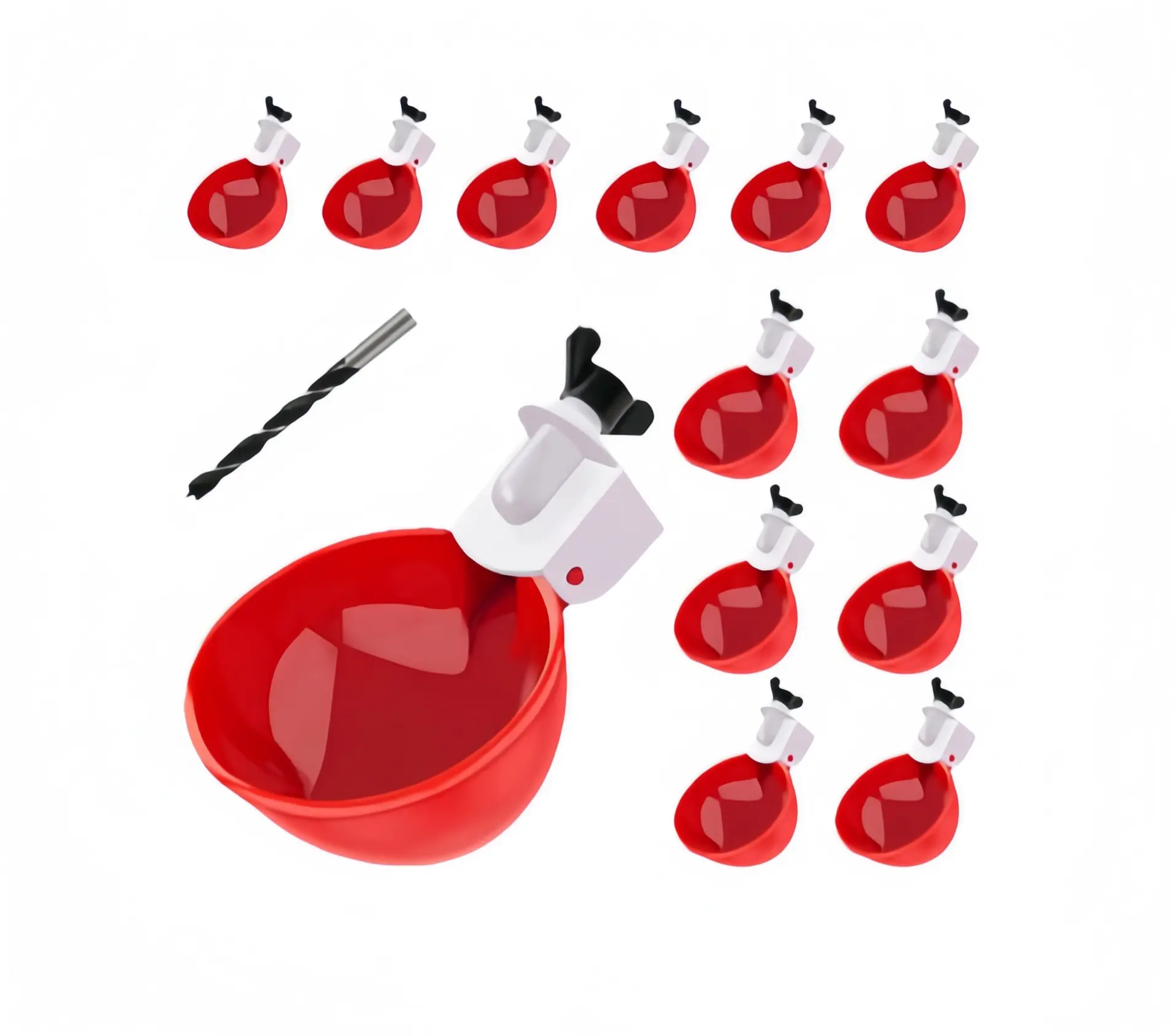 【Summervibes】Large Automatic Chicken Waterer Cups, 13-Pack Poultry Feeding Accessories with Fitting, Mounting Hole Opener - DIY Feeder Kit for Ducks, Geese, Turkeys