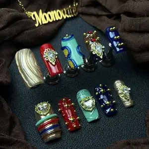 Moonovate | HOLY SERENADE 10pcs Handmade Press On Nails Christmas Nail Square Nails REUSABLE 3D Gel Fake Nails Acrylic Press On Nails