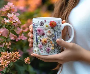 Ceramic Mug – Realistic Printed Effect, Pressed Flowers Mug, Flower Lover, Spring Floral Nature, Gift for Her