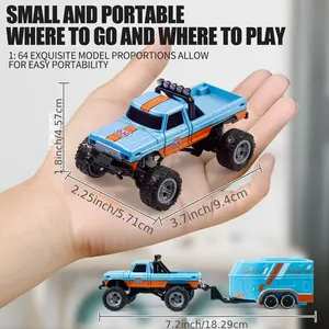 Babywendy 1/64 Scale RC Off-road Truck with Trailer | 2.4GHz, Rechargeable Die-cast Body, Adjustable Speed/Steering, Includes Lights, Pocket-sized, Suitable for Adult Boys and Girls, USB Charging, Multicolor Options, Ideal for Holidays and