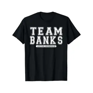 Team Banks Lifetime Membership T-Shirt,  Cotton, Casual Crew Neck, Short Sleeve, Regular Fit, Slight Stretch, Knit Fabric, for Men and Women, All-Season Wear, Black Made in USA ,Slogan Tees, Menswear
