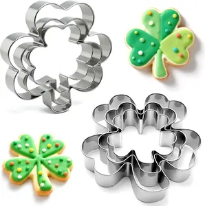6Pcs St. Patrick'S Day Metal Cookie Cutter Set - Shamrocks & Four Leaf Clovers Shapes Large 4’’ Small 3’’ Mini 2‘’, Stainless Steel Clover Biscuit Mold for Irish Spring Holiday Party Decor or Baking VTUGP