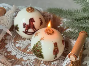 Vintage Christmas Ball Candle | Nutcracker & Ballerina or Rocking Horse Design | Holiday Decor Gift | Handcrafted Ornament Candle USA