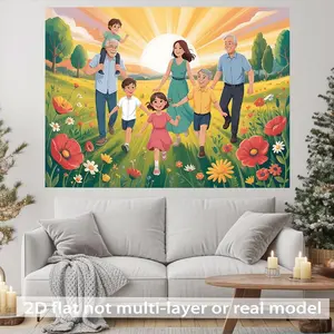 2D Flat, 2D Flat Banner 1pc, Family Outing in a Sunny Meadow, for Family Party Events, Wedding, Birthday Party, Coming-of-age, Ceremony, Christmas, Thanksgiving, Four Season, Entryway, Room