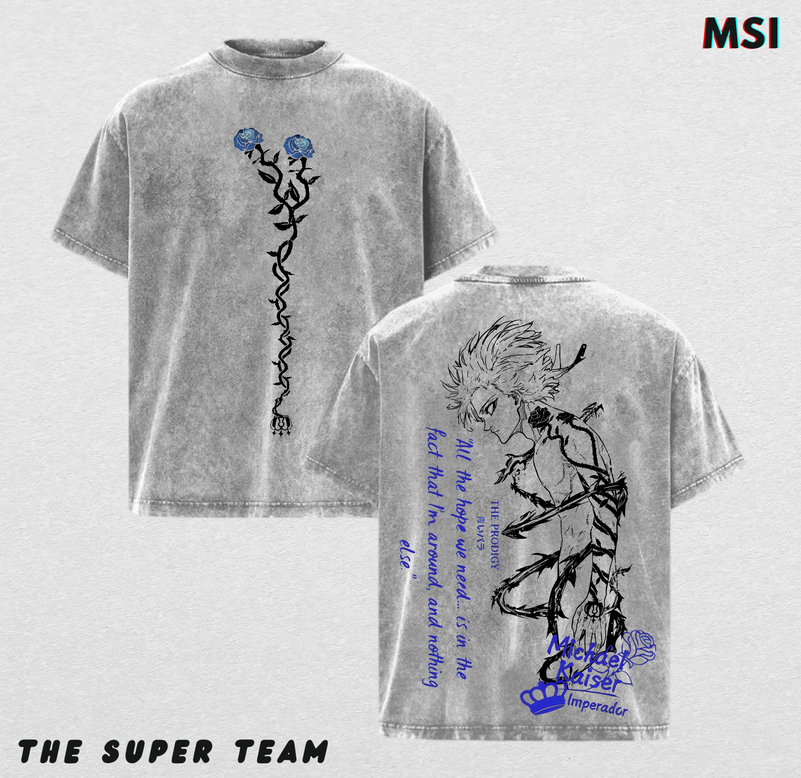 Michael Kaiser Blue lock Anime Double Printed Vintage Washed Tee Unisex Oversize Anime Manga Washed Heavyweight Cotton T-shirt
