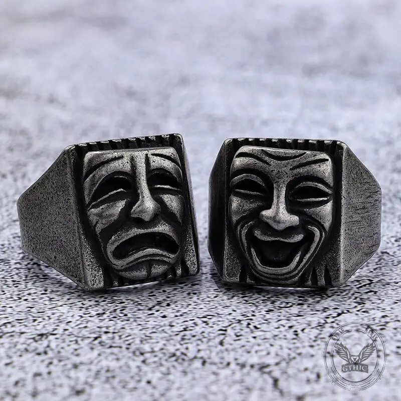 GTHIC Punk Skull Face Expression Square Stainless Steel Ring Gothic Jewelry Accessories for Party Daily Wear