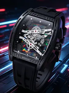 Cyberpunk Style Hollow Out Men's Watch, Silicone Strap, Fashionable Bucket Watch, Perfect Gift for Birthdays, Father's Day, Christmas