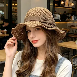 Retro Woven Handmade Straw Hat - Versatile, Ruffled Bow, Elegant French, Foldable, Breathable Sports & Outdoor Travel Beach Accessory