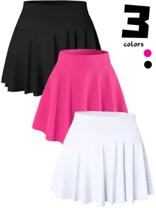 Women's Solid Color 2 in 1 High Waist Sports Skort, Comfy Breathable Skort for Tennis Golf, Ladies Sportswear for All Seasons