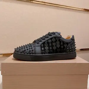 Men's red bottoms, comfortable studded printed flat shoes - fashionable designer casual shoes