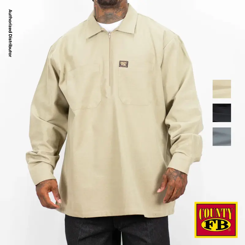 FB COUNTY Men's Casual 1/2 Zip Shirts FBCOUNTY Long Sleeve Half Zip Shirt 2 Pockets Classic Collared Casual Work Hip Hop Chicano Fashion Plain Cotton
