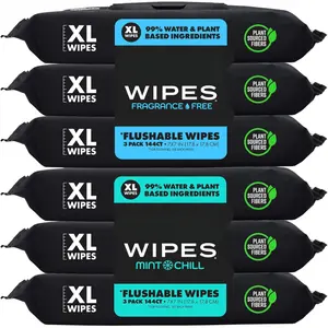 Wipes - Flushable Wipes - 6 Pack, 288 Wipes - Unscented & Mint Chill Combo, Extra-Large Adult Wet Wipes with Vitamin-E & Aloe for at-Home Use - Septic and Sewer Safe