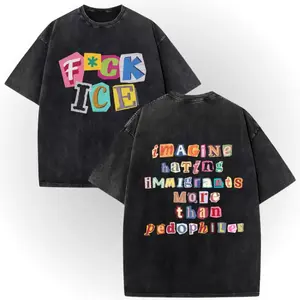 Premium DTG Digital Printing Retro Ransom Note Activist Graphic Washed T-Shirt | Unisex Oversized Streetwear Casual Cotton Tee